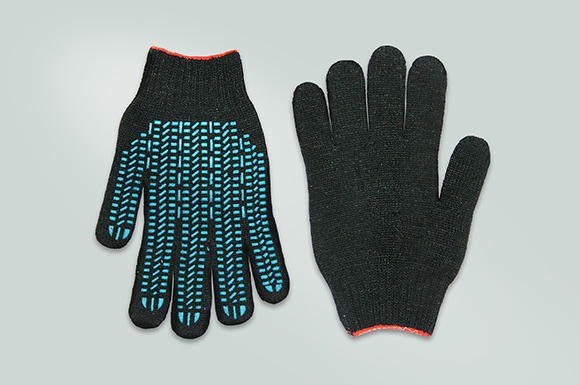 Перчатки х/б ЛЮКС 7,5 класс, черные с ПВХ от Фабрики перчаток.